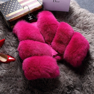 Елегантен дамски есенен и зимен къс елек от изкуствена кожа с имитация на лисица - бял, розов, червен, черен