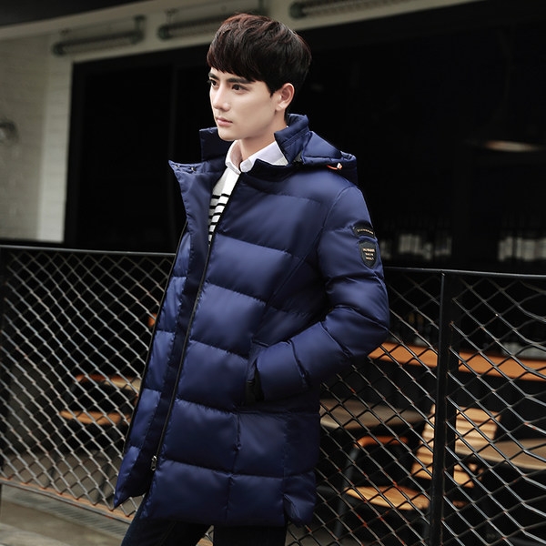 Ανδρικά χειμωνιάτικα μπουφάν με κουκούλα και πολυεστέρα και βαμβάκι μπλε, πράσινο και μαύρο χρώμα