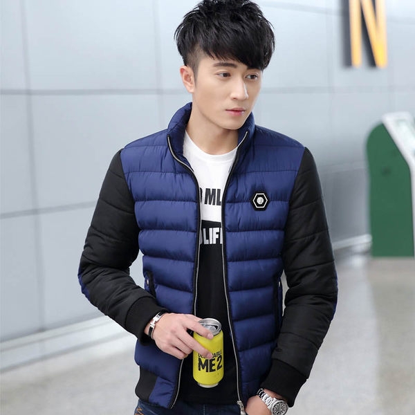 Ανδρικό ζεστό μπουφάν για το φθινόπωρο και το χειμώνα σε κίτρινο, μπλε, κόκκινο, μαύρα μανίκια - 4 μοντέλα με εξωτερικό υλικό πο