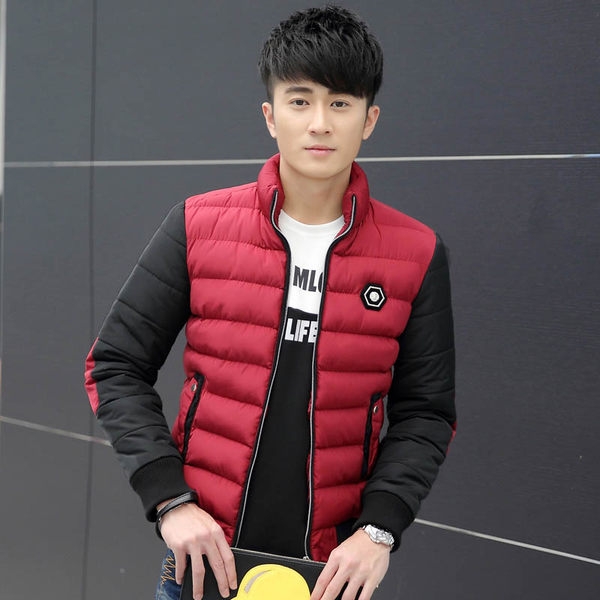 Ανδρικό ζεστό μπουφάν για το φθινόπωρο και το χειμώνα σε κίτρινο, μπλε, κόκκινο, μαύρα μανίκια - 4 μοντέλα με εξωτερικό υλικό πο