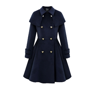 Γυναικείο κομψό παλτό σε σκούρο μπλε με κουμπιά