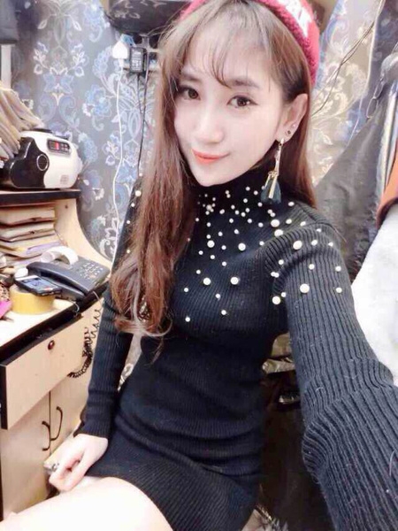 Κυρίες φόρεμα μαύρο άσπρο και ροζ με μαργαριτάρι μακριά μανίκια τυπικό μέγεθος