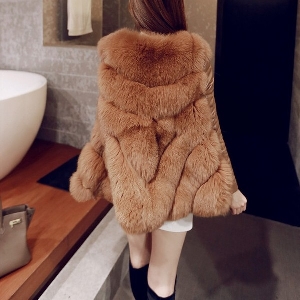 Дамско модерно зимно яке от изкуствена кожа и пух с имитация на лисица червено, сиво, кафяво