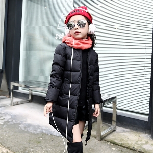 Детски зимни дълги якета за момичета оранжеви, черни и червени в три модела   