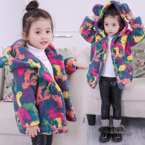 Παιδικό παλτό για τα κορίτσια - σε ροζ και μπλε χρώμα με κουκούλα και αυτιά στην κουκούλα