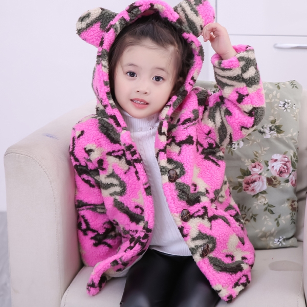 Παιδικό παλτό για τα κορίτσια - σε ροζ και μπλε χρώμα με κουκούλα και αυτιά στην κουκούλα