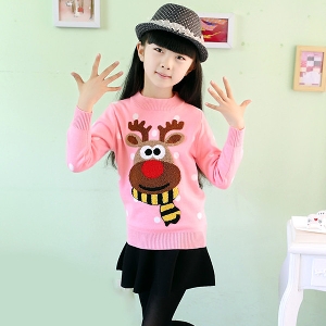Детски коледен пуловер в различни цветове за момичета от размер 100 - 170 см