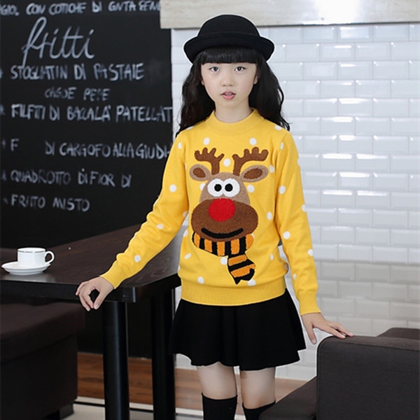 Детски коледен пуловер в различни цветове за момичета от размер 100 - 170 см