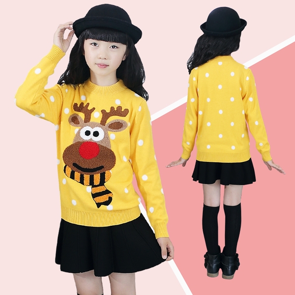 Детски коледен пуловер в различни цветове за момичета от размер 100 - 170 см