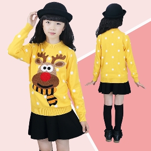 Детски коледен пуловер в различни цветове за момичета от размер 100 - 170 см