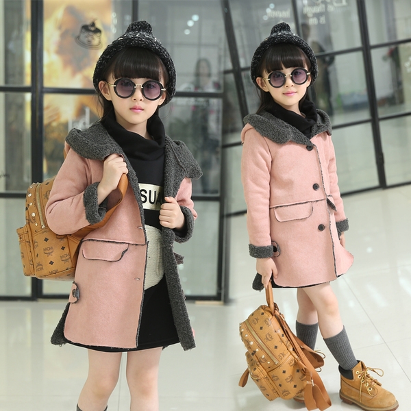 παιδικό παλτό για κορίτσια - παχιά και μακριά με τσέπες και κουκούλα σε μοβ, ροζ και κόκκινο χρώμα