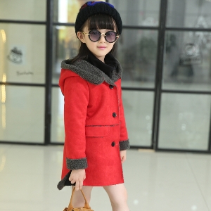 Детско палто за момичета - дебело и дълго с джобове и качулка в лилав, розов и червен цвят