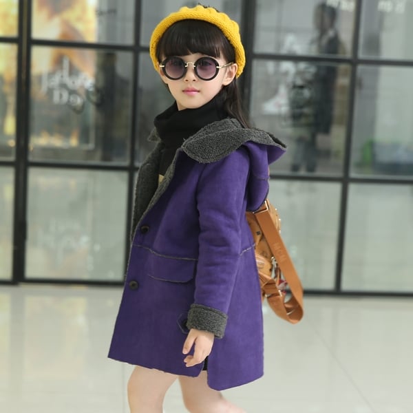 παιδικό παλτό για κορίτσια - παχιά και μακριά με τσέπες και κουκούλα σε μοβ, ροζ και κόκκινο χρώμα