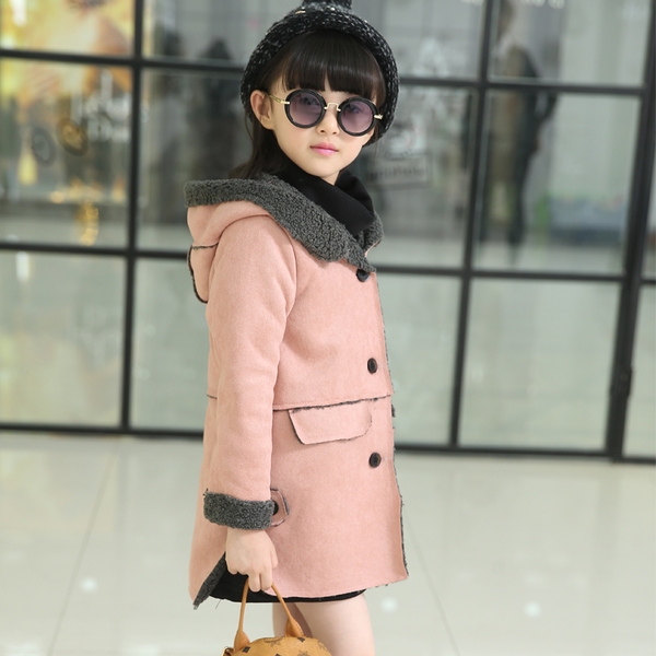 παιδικό παλτό για κορίτσια - παχιά και μακριά με τσέπες και κουκούλα σε μοβ, ροζ και κόκκινο χρώμα