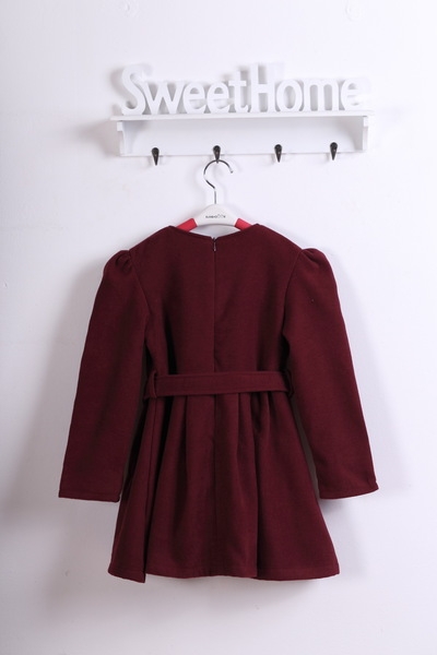 Παιδικό μακρύ παλτό για κορίτσια σε μπορντό και σκούρο μπλε χρώμα με μια ζώνη και κοπή