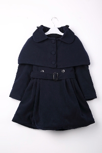 Παιδικό μακρύ παλτό για κορίτσια σε μπορντό και σκούρο μπλε χρώμα με μια ζώνη και κοπή