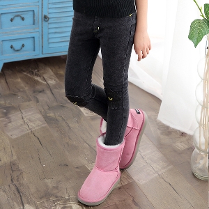 Детски еластичен панталон - тип Слим, в графитен цвят, с декорация на коленете