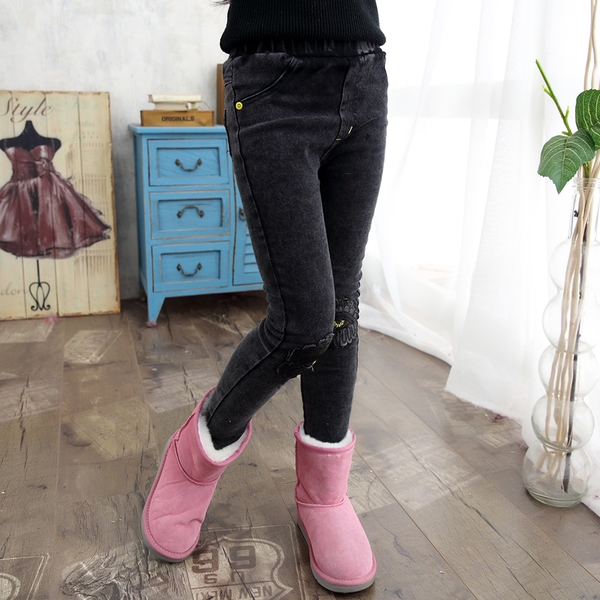 Детски еластичен панталон - тип Слим, в графитен цвят, с декорация на коленете