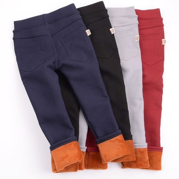 Детски ластични панталони за момичета - дебели, тип Слим, в черен, сив, тъмносив и червен цвят