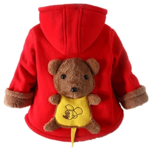 Χειμερινό μπουφάν  για αγόρια και κορίτσια με τσέπες και 3D  σε κόκκινο, πράσινο και κίτρινο χρώμα