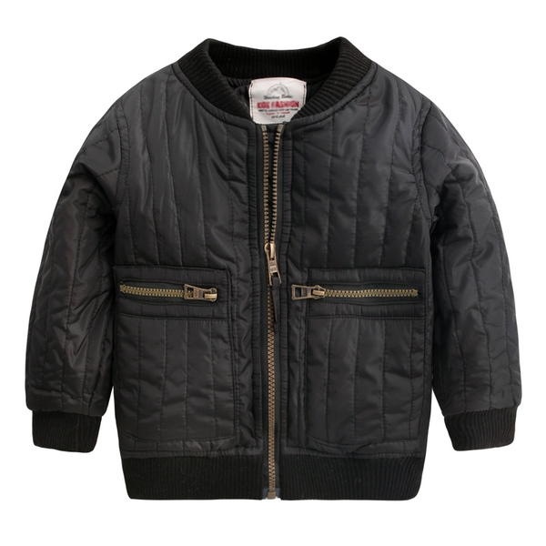 Παιδικό κοντό μπουφάν με φερμουάρ για αγόρια, με O-κολάρο, μαύρο και γκρι χρώμα