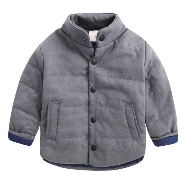 Παιδικό μπουφάν για αγόρια με κουμπιά και τσέπες σε γκρι και σκούρο μπλε χρώμα