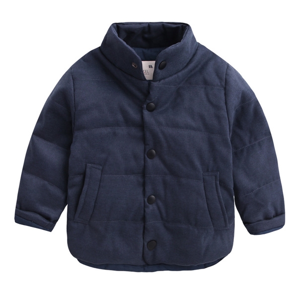 Παιδικό μπουφάν για αγόρια με κουμπιά και τσέπες σε γκρι και σκούρο μπλε χρώμα
