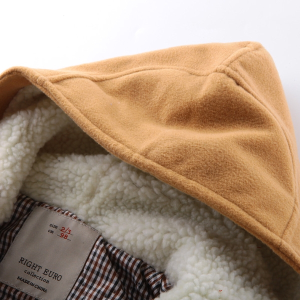 Χειμερινό παλτό με κουκούλα για αγόρια σε σκούρο μπλε, γκρι, μπεζ και κόκκινο, με φερμουάρ