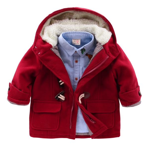 Χειμερινό παλτό με κουκούλα για αγόρια σε σκούρο μπλε, γκρι, μπεζ και κόκκινο, με φερμουάρ