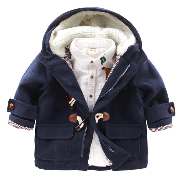 Χειμερινό παλτό με κουκούλα για αγόρια σε σκούρο μπλε, γκρι, μπεζ και κόκκινο, με φερμουάρ