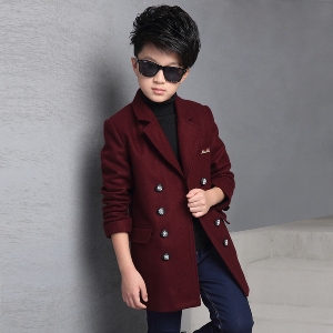 Зимно дълго стилно палто за момчета в тъмносин и червен цвят