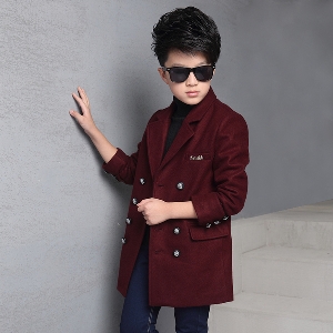 Зимно дълго стилно палто за момчета в тъмносин и червен цвят