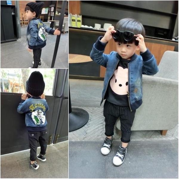 Дънково детско яке за момчета с надпис и изображение на гърба