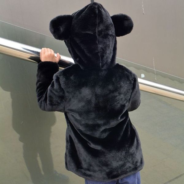 Παιδικό μακρύ παλτό για κορίτσια και αγόρια με κουκούλα με αυτιά σε ροζ και μαύρο χρώμα