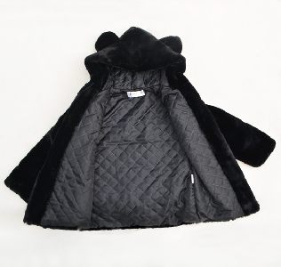 Παιδικό μακρύ παλτό για κορίτσια και αγόρια με κουκούλα με αυτιά σε ροζ και μαύρο χρώμα