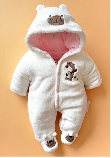 Зимен гащеризон за момичета и момчета в розов, светлосин, бял и жълт цвят с качулка в ушички на мече, куче и зайче