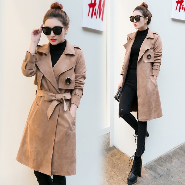 Γυναικέια παλτά για το  φθινόπωρο και την άνοιξη σουέτ σε τρία σχέδια