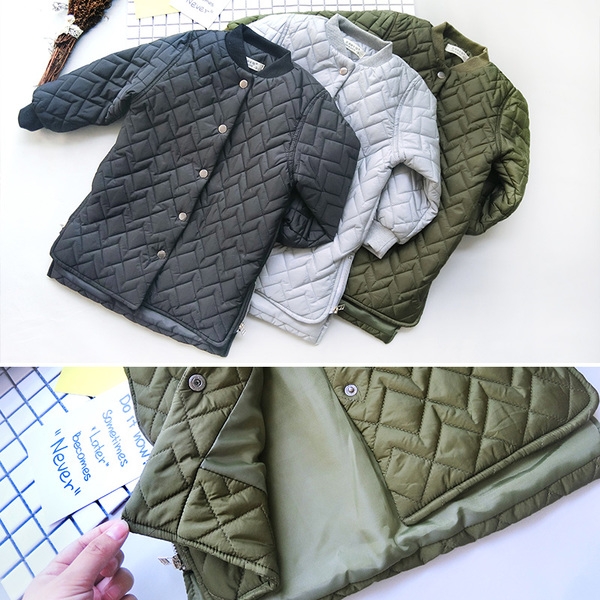 Χοντρό μακρύ χειμωνιάτικο μπουφάν για αγόρια με κουμπιά σε πράσινο, μαύρο και γκρι χρώμα