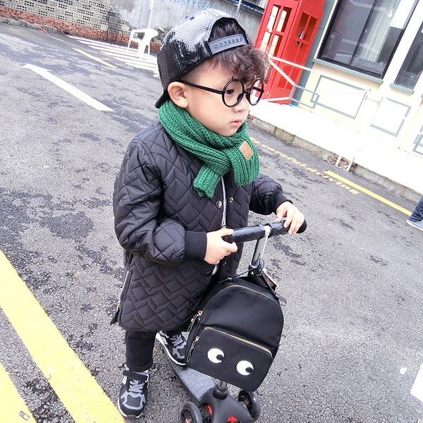 Χοντρό μακρύ χειμωνιάτικο μπουφάν για αγόρια με κουμπιά σε πράσινο, μαύρο και γκρι χρώμα