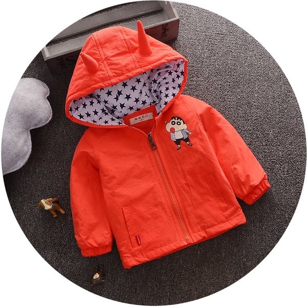 Παιδικό μπουφάν για κορίτσια και αγόρια και κινούμενες εικόνες στο πίσω μέρος σε ροζ, λευκό και πορτοκαλί, με κουκούλα και αυτιά