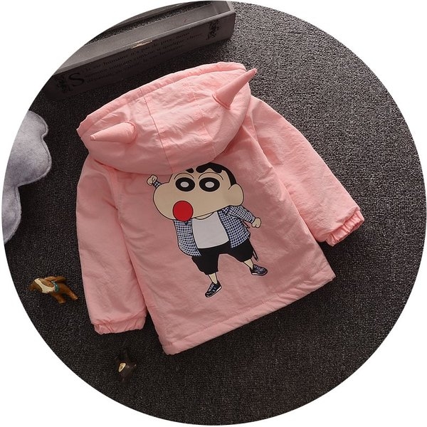 Παιδικό μπουφάν για κορίτσια και αγόρια και κινούμενες εικόνες στο πίσω μέρος σε ροζ, λευκό και πορτοκαλί, με κουκούλα και αυτιά