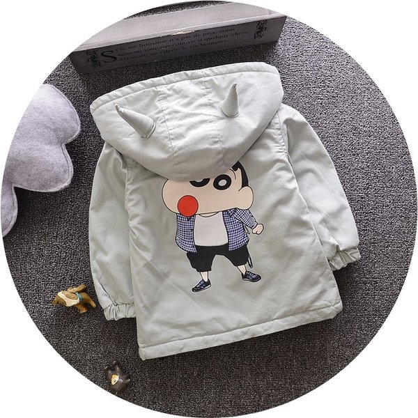 Παιδικό μπουφάν για κορίτσια και αγόρια και κινούμενες εικόνες στο πίσω μέρος σε ροζ, λευκό και πορτοκαλί, με κουκούλα και αυτιά