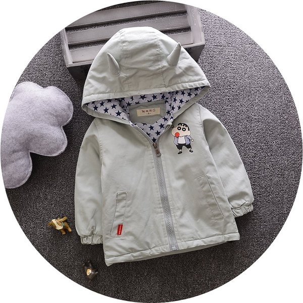 Παιδικό μπουφάν για κορίτσια και αγόρια και κινούμενες εικόνες στο πίσω μέρος σε ροζ, λευκό και πορτοκαλί, με κουκούλα και αυτιά