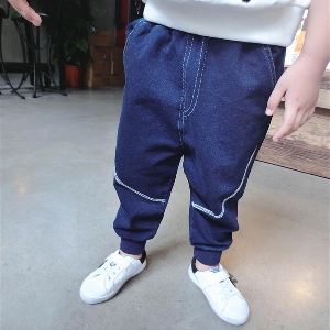 Дебели широки панталони за момчета в черен и син цвят с ластик
