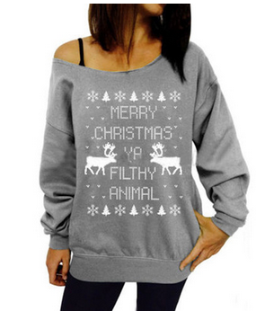 Дамски коледен пуловер сив, червен, зелен, син с дълъг ръкав