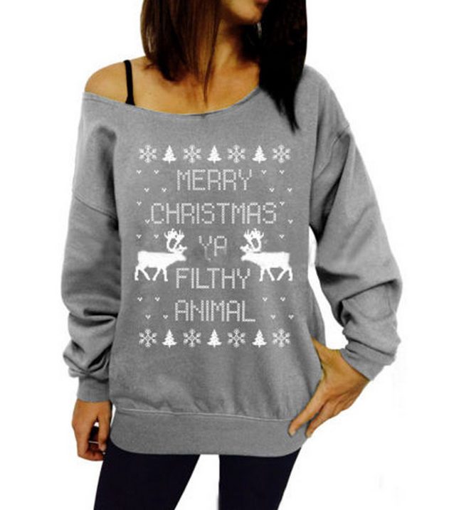 Дамски коледен пуловер сив, червен, зелен, син с дълъг ръкав