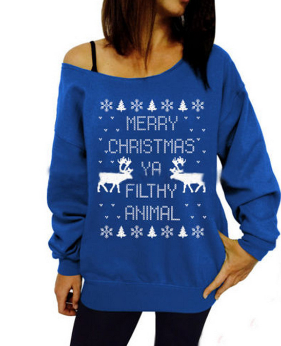 Дамски коледен пуловер сив, червен, зелен, син с дълъг ръкав