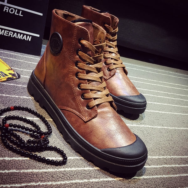 Зимни боти от изкуствена кожа за мъже с връзки в сив, черен и кафяв цвят