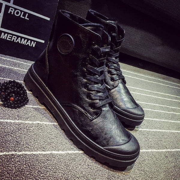 Зимни боти от изкуствена кожа за мъже с връзки в сив, черен и кафяв цвят