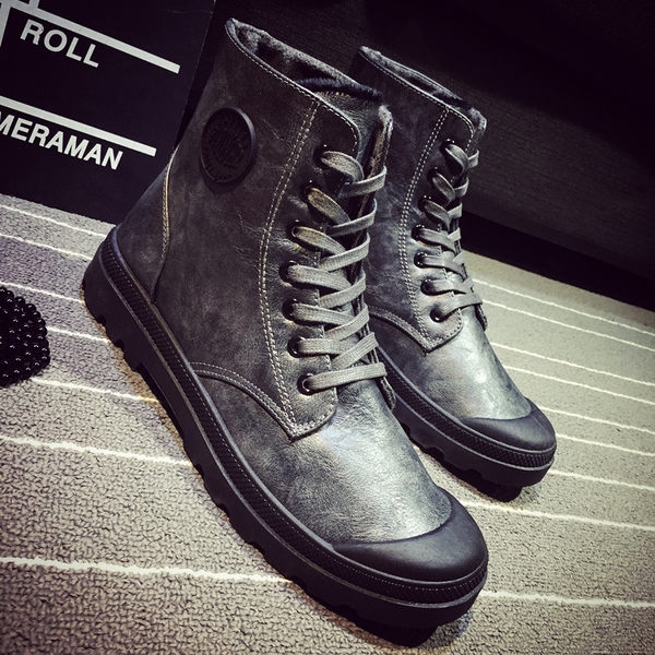 Зимни боти от изкуствена кожа за мъже с връзки в сив, черен и кафяв цвят